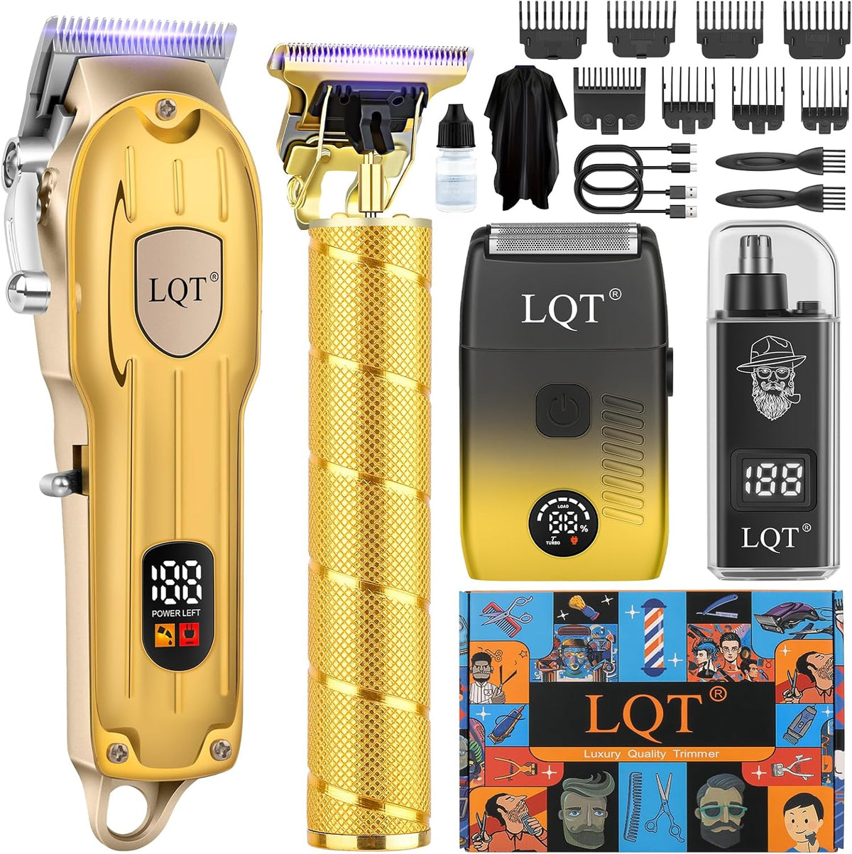 Cortapelos para hombres con pantalla LED, kit de aseo inalámbrico d...
