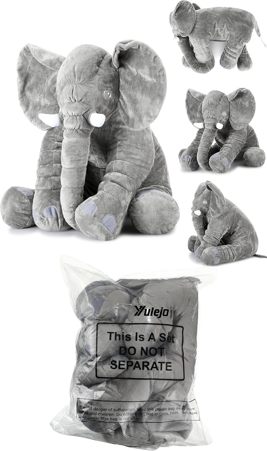Yulejo - Almohada de peluche de elefante gigante de 15.7 pulgadas,...