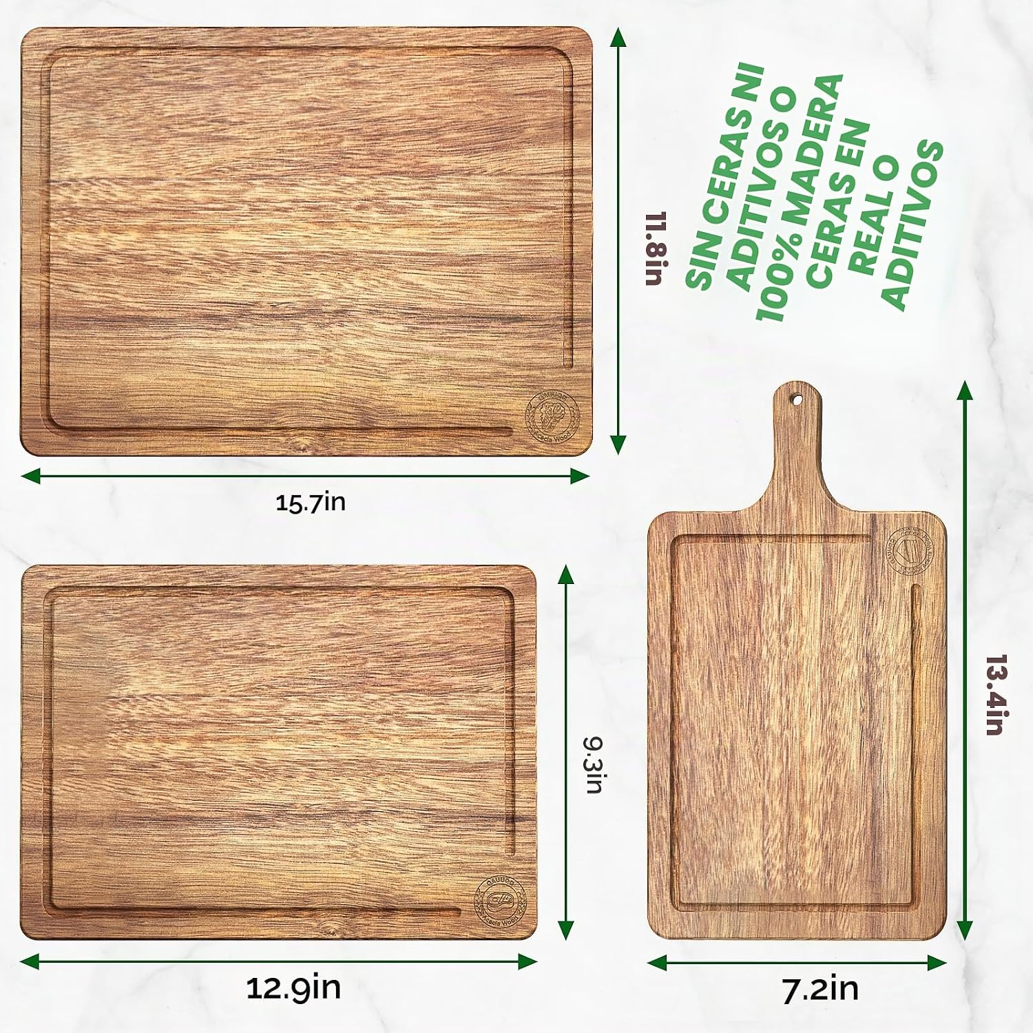 Juego de 3 tablas de cortar de madera de acacia, tablas de cortar n...