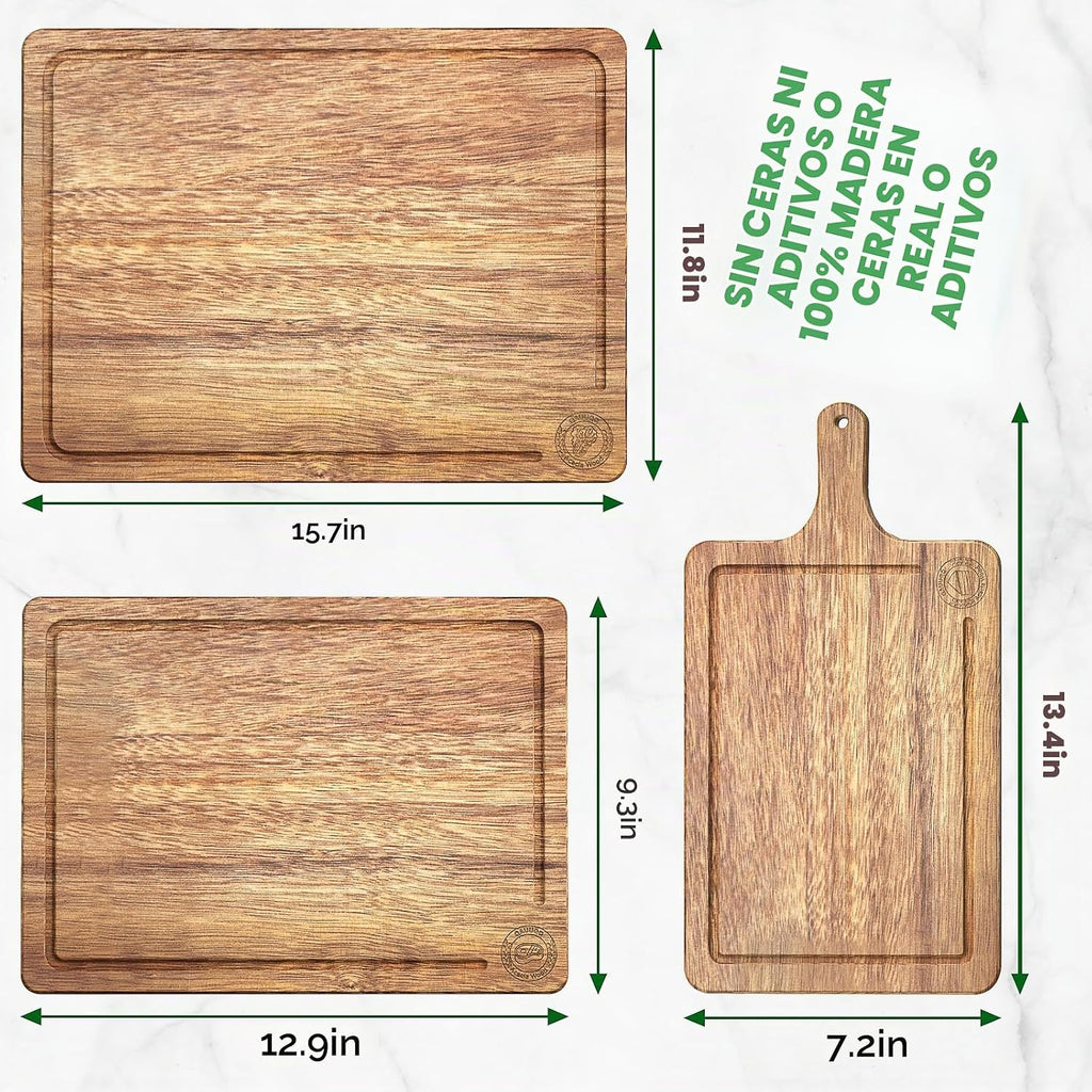 Juego de 3 tablas de cortar de madera de acacia, tablas de cortar n...