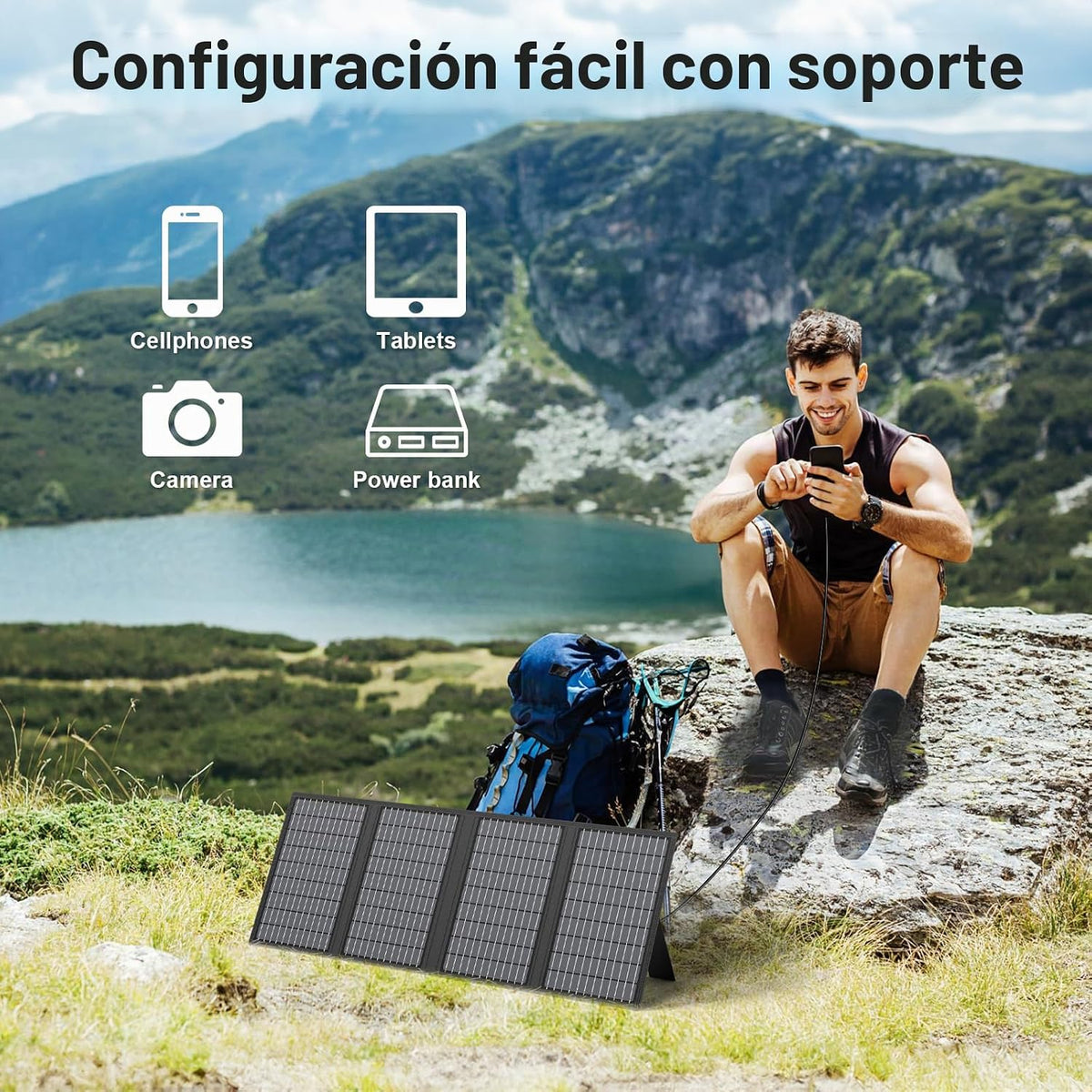 Cargador de paneles solares portátil de 60 W con salidas USB-C, USB...