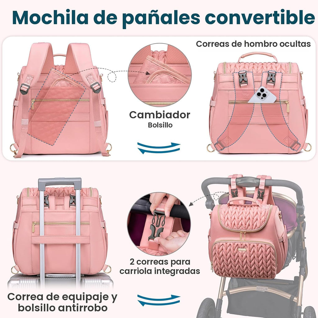 Tealari Mochila de pañales convertible 4 en 1, bolsa de pañales imp...