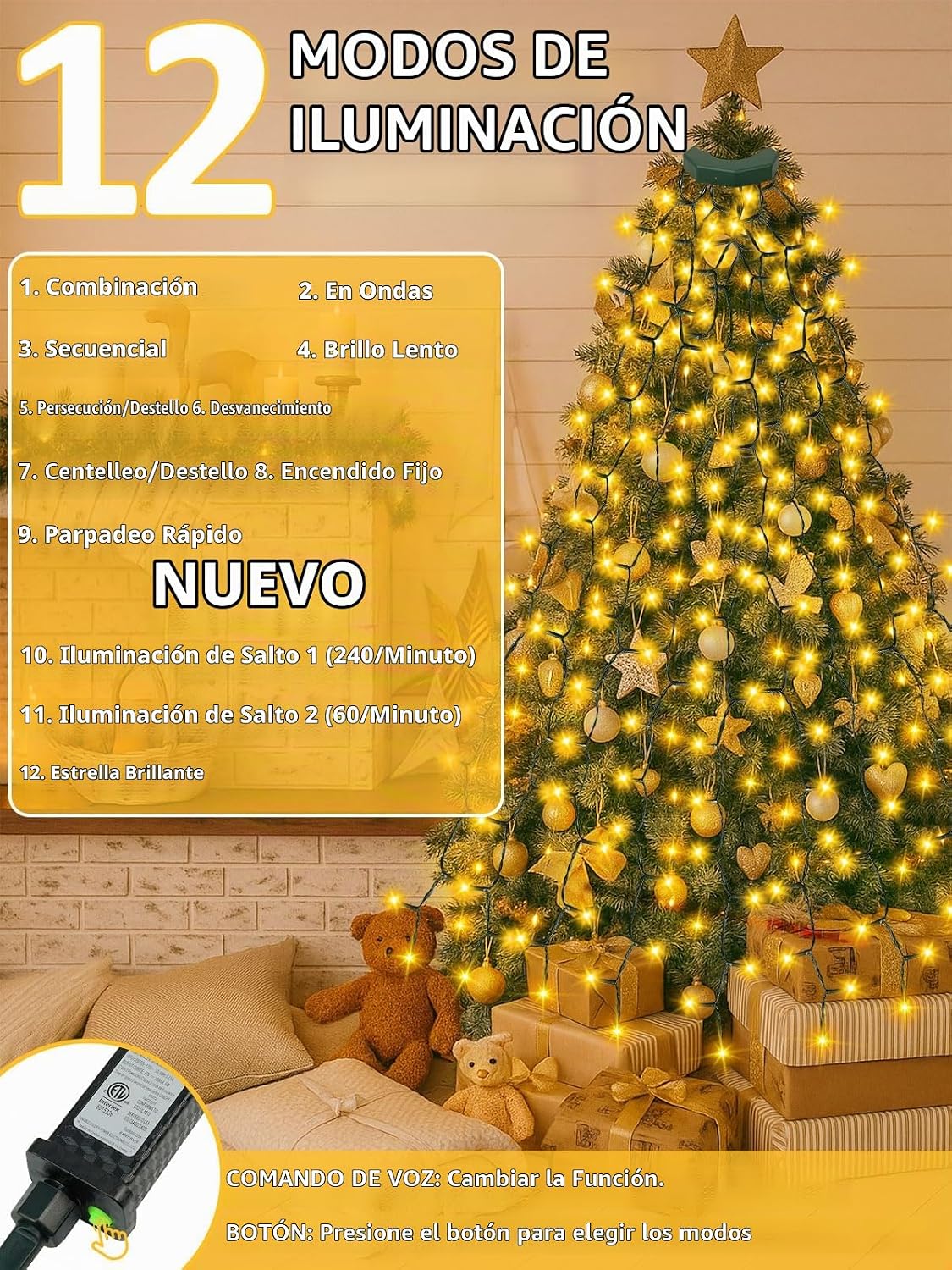 Luces de árbol de Navidad fáciles de 480 LED, control de voz de 8 p...