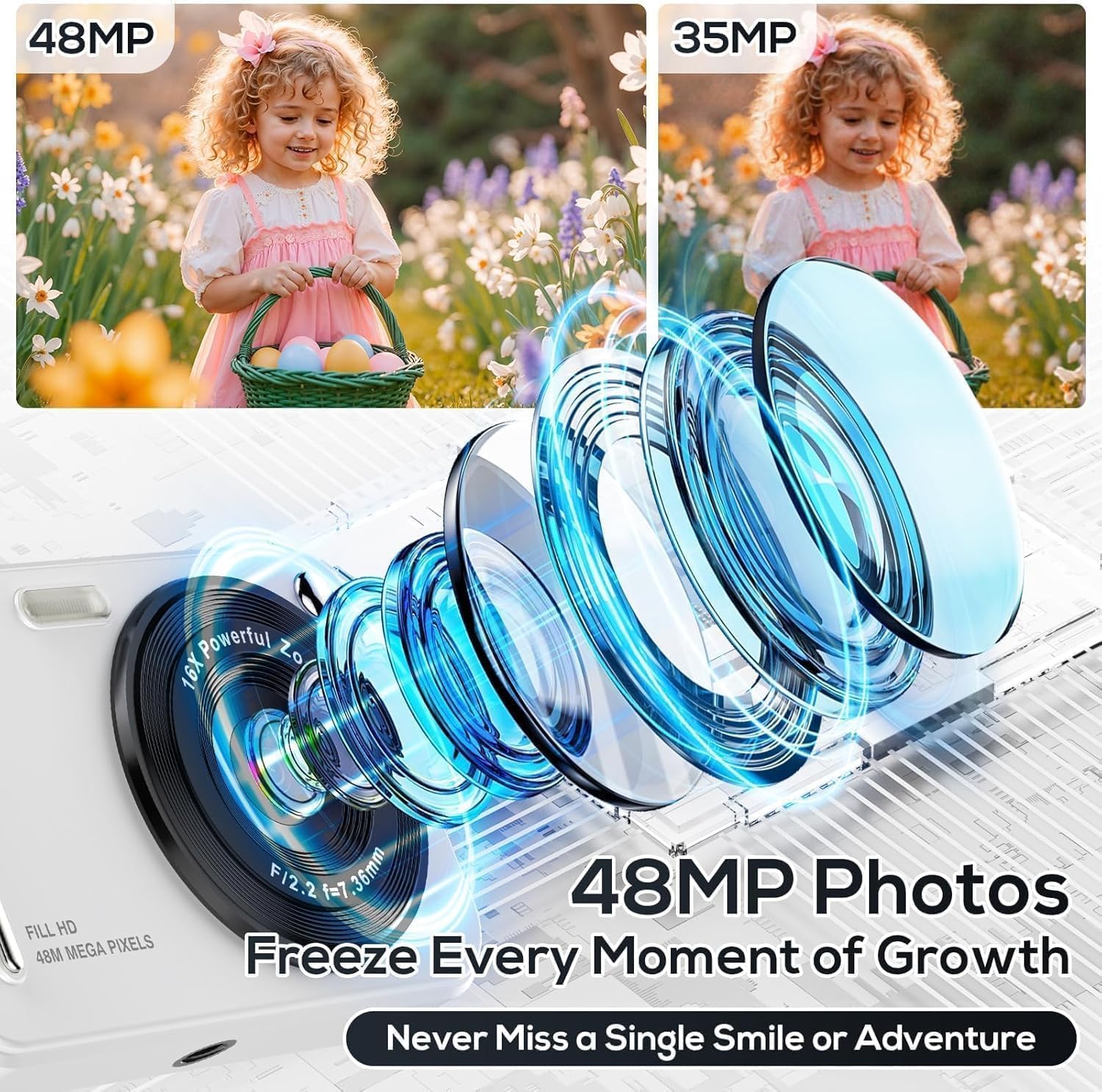 Cámara digital para niños, 48MP FHD 1080P apuntar y disparar cámara...