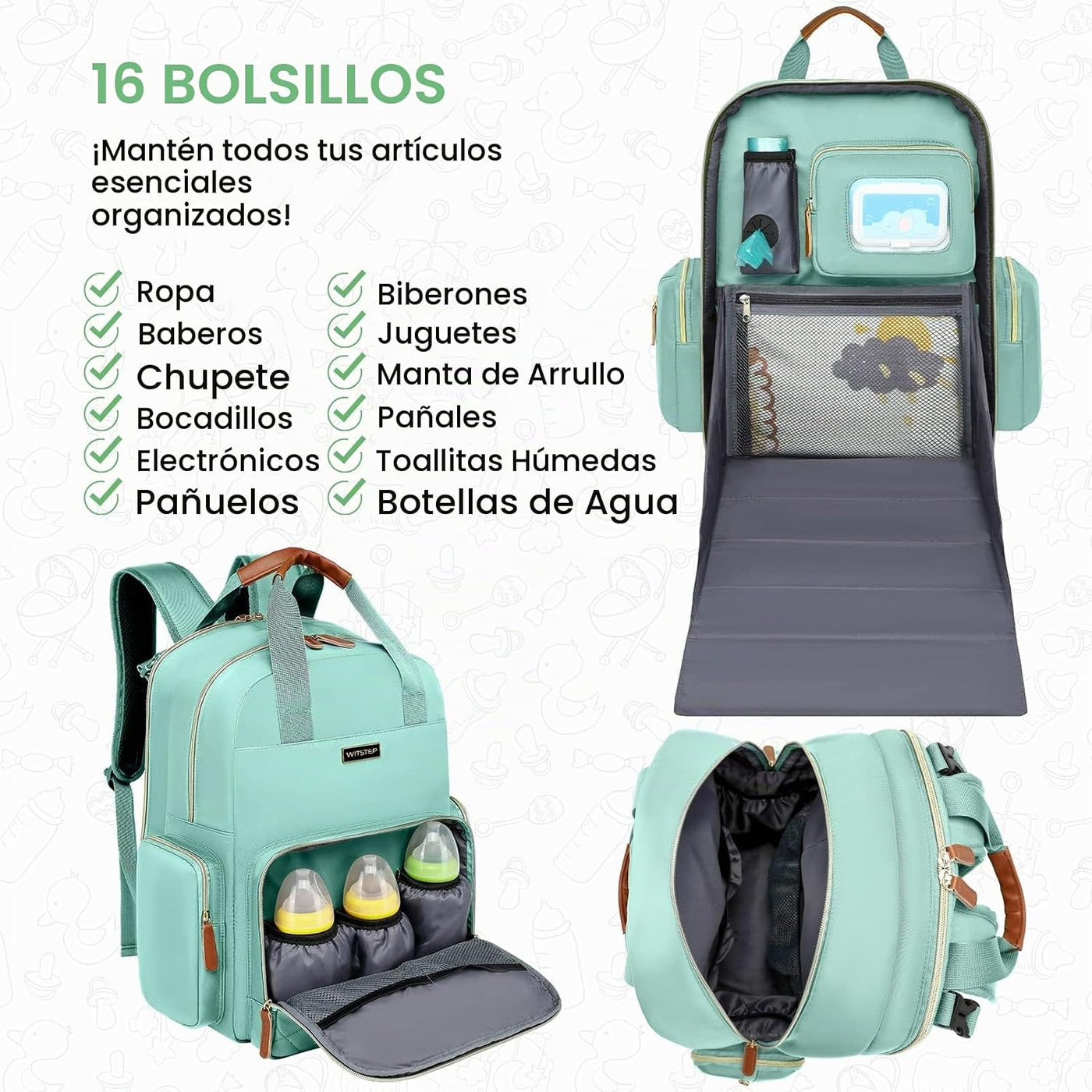 WITSTEP Mochila para pañales con cambiador, organizador de bolsas d...