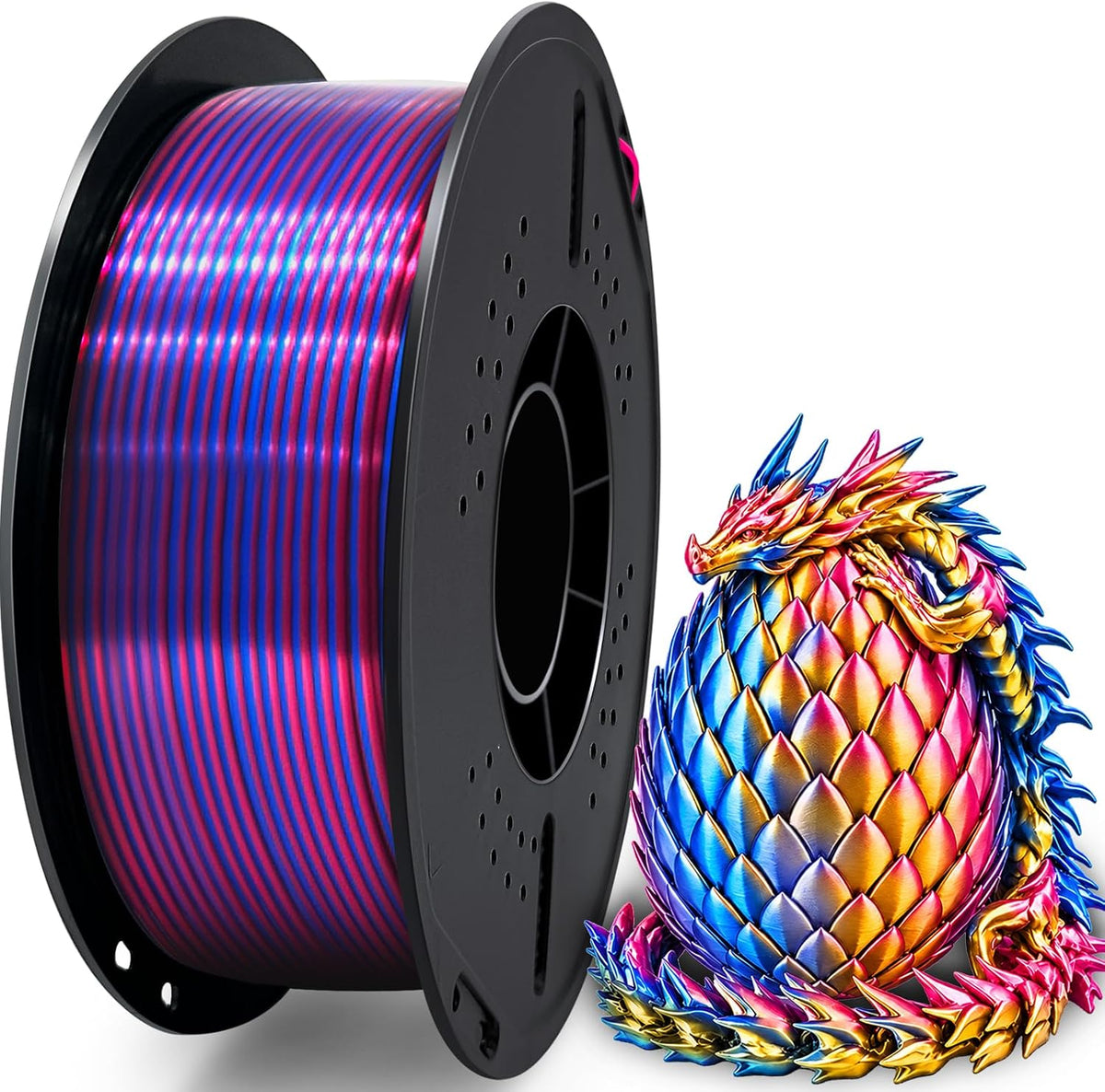 UGUESS Filamento 3D de seda PLA+, tricolor de 0.07 in, rojo-azul-or...