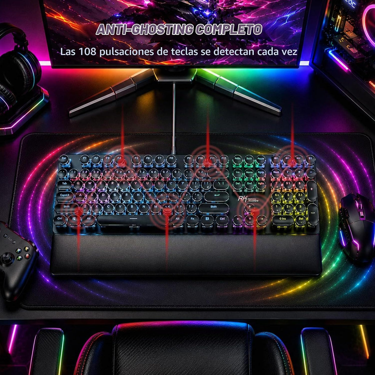 RK ROYAL KLUDGE S108 - Teclado mecánico de máquina de escribir, tec...