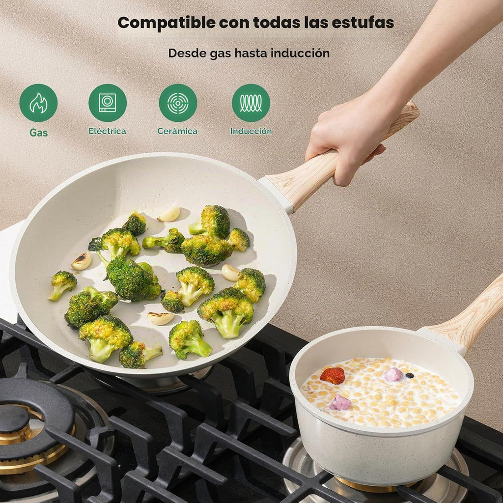 SODAY Juego de ollas y sartenes antiadherentes, 13 piezas de utensi...