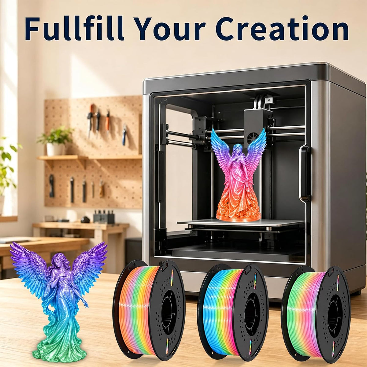 Cosmic Silk Rainbow PLA+ 0.07 in, filamento de impresora 3D de 2.2...