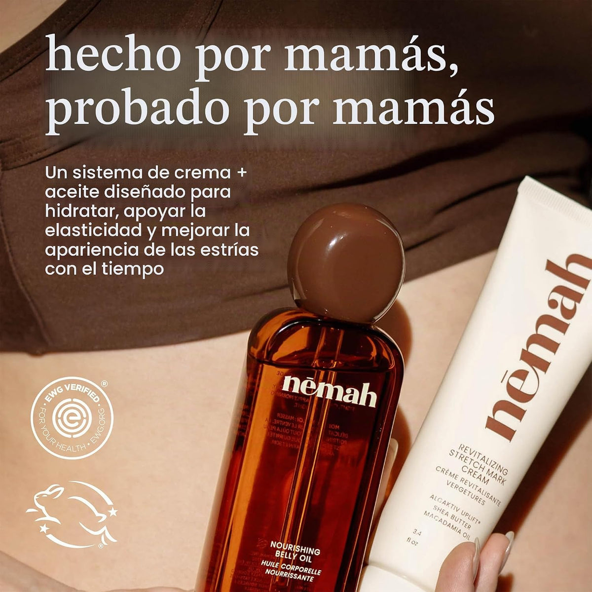 Nemah Crema de estrías y aceite de vientre para el embarazo, paquet...