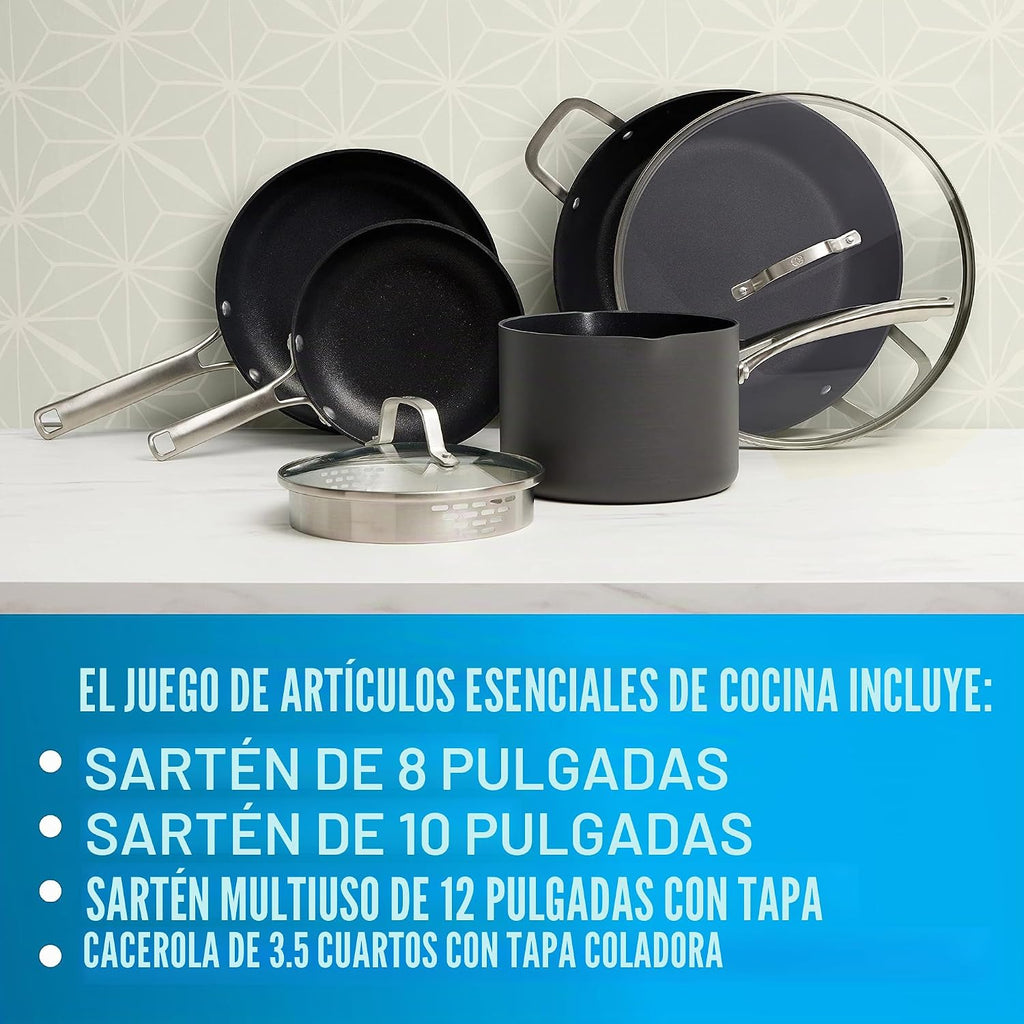 Calphalon - Juego de cocina esencial clásico, antiadherente, anodiz...