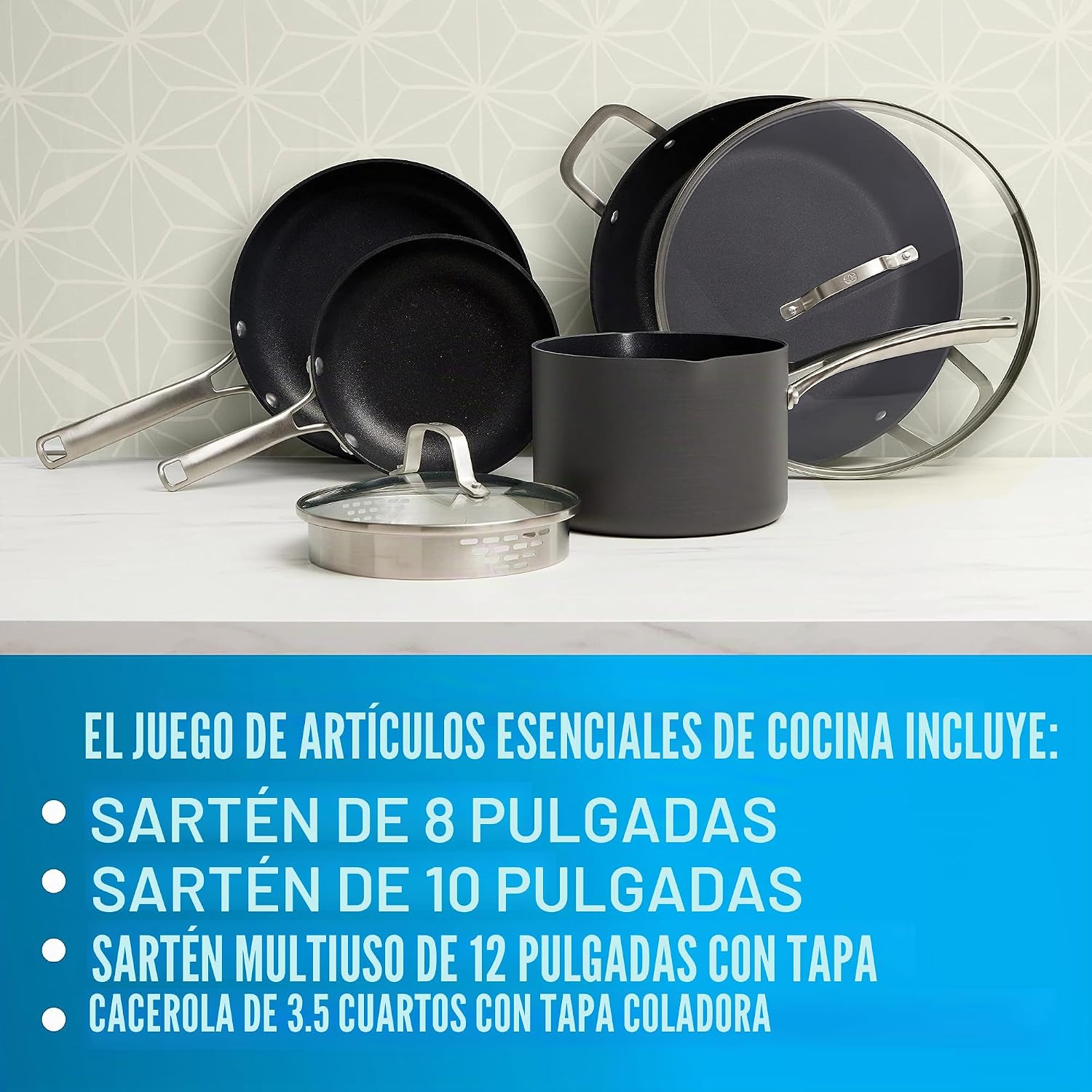 Calphalon - Juego de cocina esencial clásico, antiadherente, anodiz...