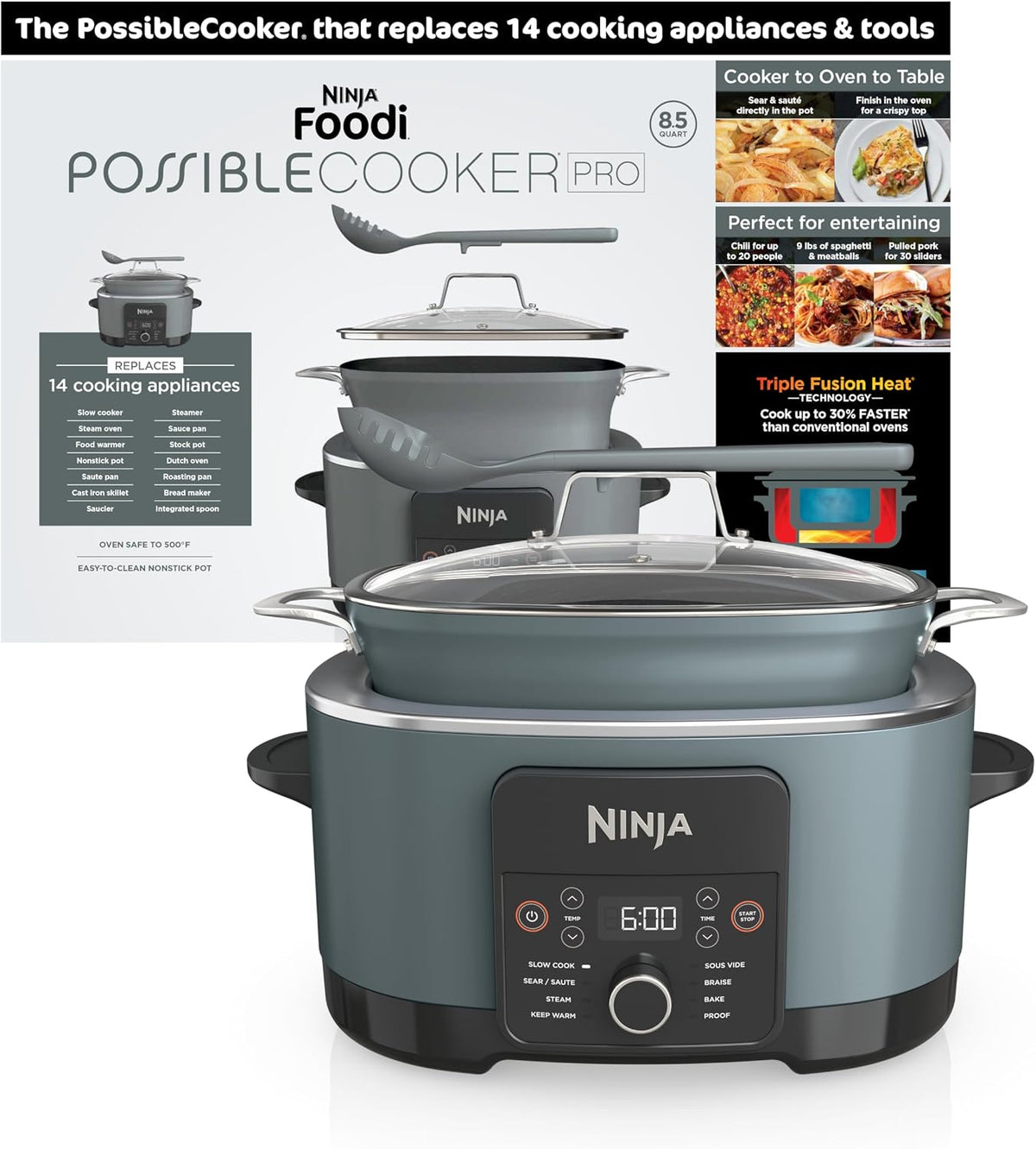 Ninja MC1001 Foodi PossibleCooker PRO - Cocina múltiple de 8.5 cuar...