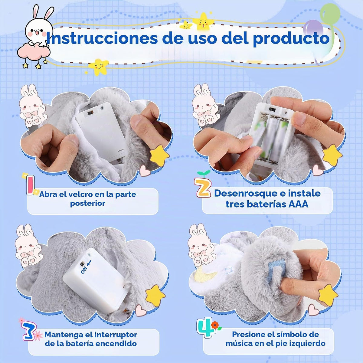 MIAODAM Conejo de peluche con respiración, juguete de peluche para...