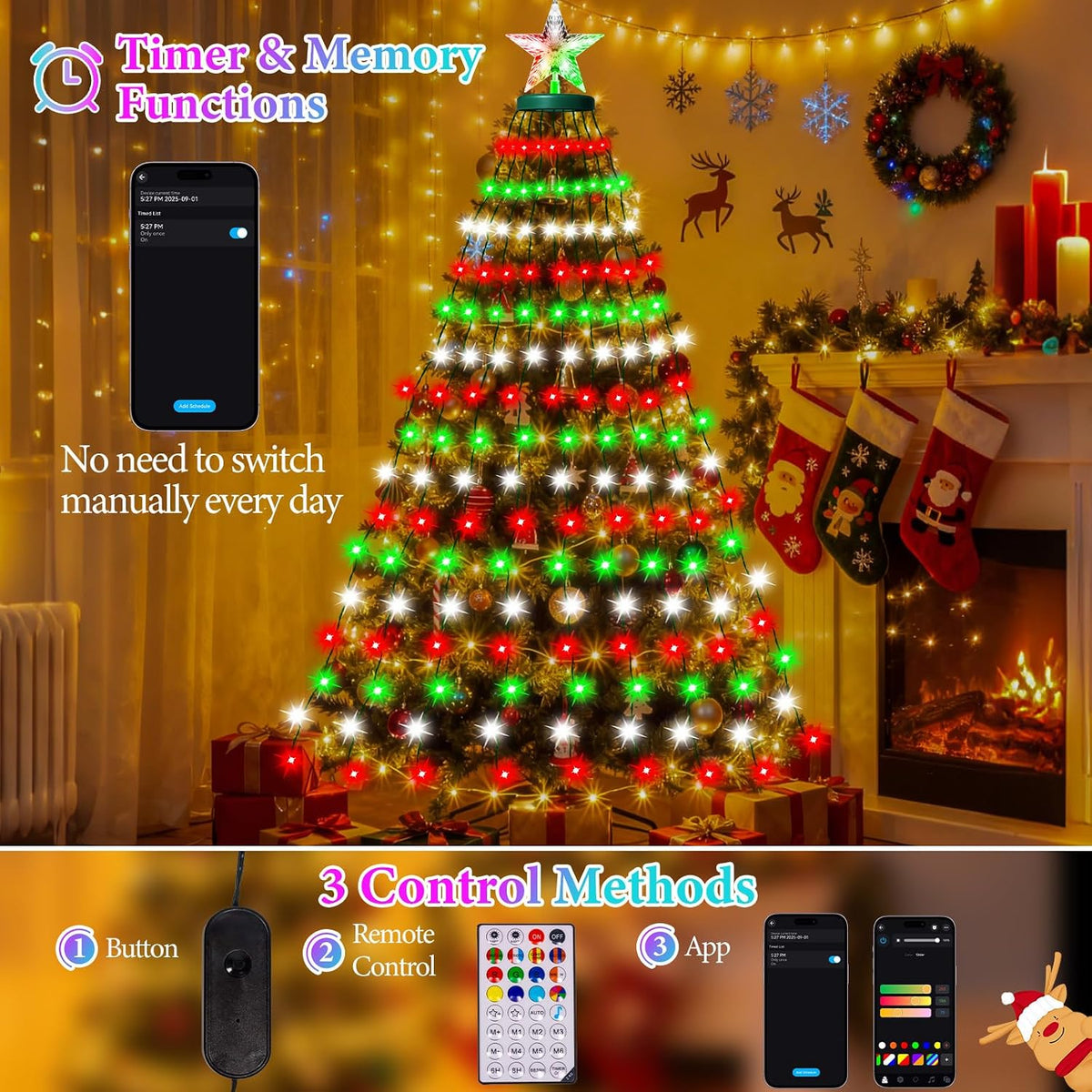 Luces de árbol de Navidad inteligentes con estrella en la parte sup...