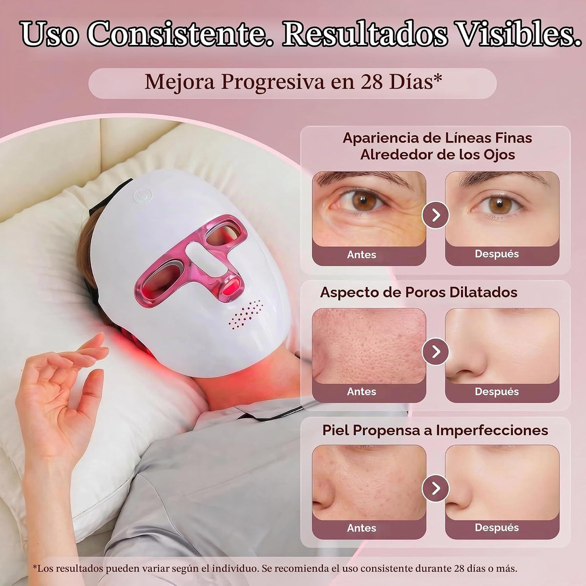 VexlthA Terapia de luz roja para la cara, 7 colores LED máscara fac...