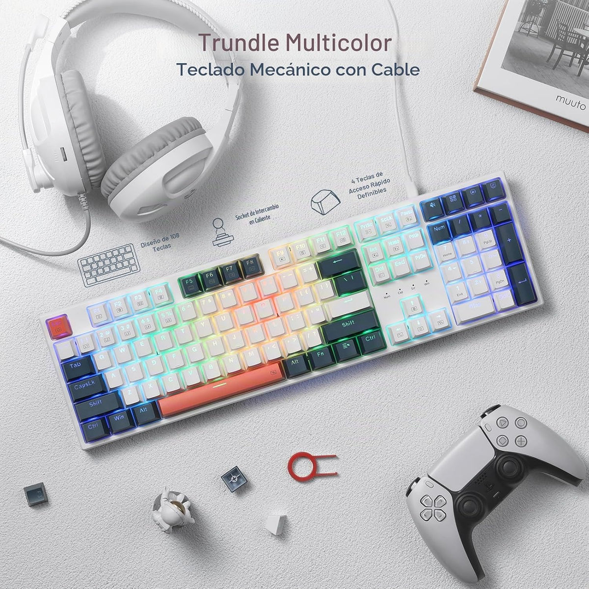 Redragon Teclado para juegos K668 RGB, teclado mecánico con cable d...