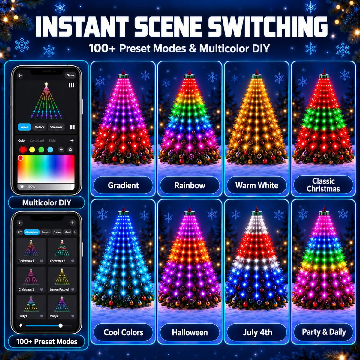 RUMCU LIFE Luces inteligentes para árbol de Navidad con temporizado...
