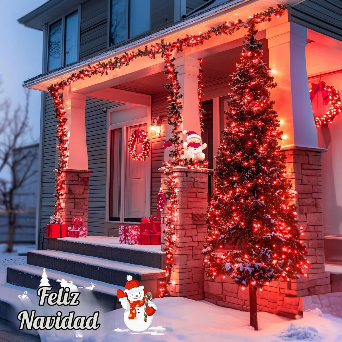 JMEXSUSS 400 luces LED rojas de Navidad, cadena de luces de 132 pie...