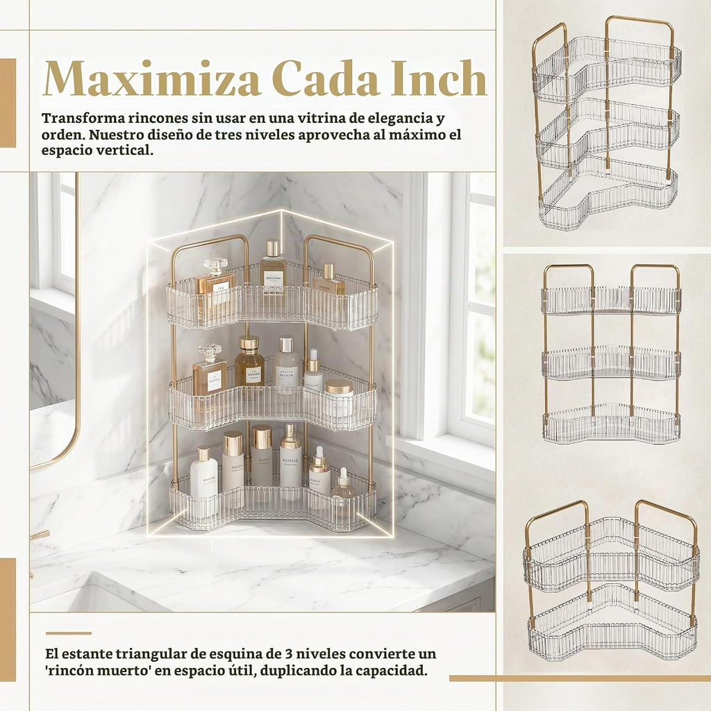 Organizador de baño esquinero de 3 niveles, estante para mostrador...