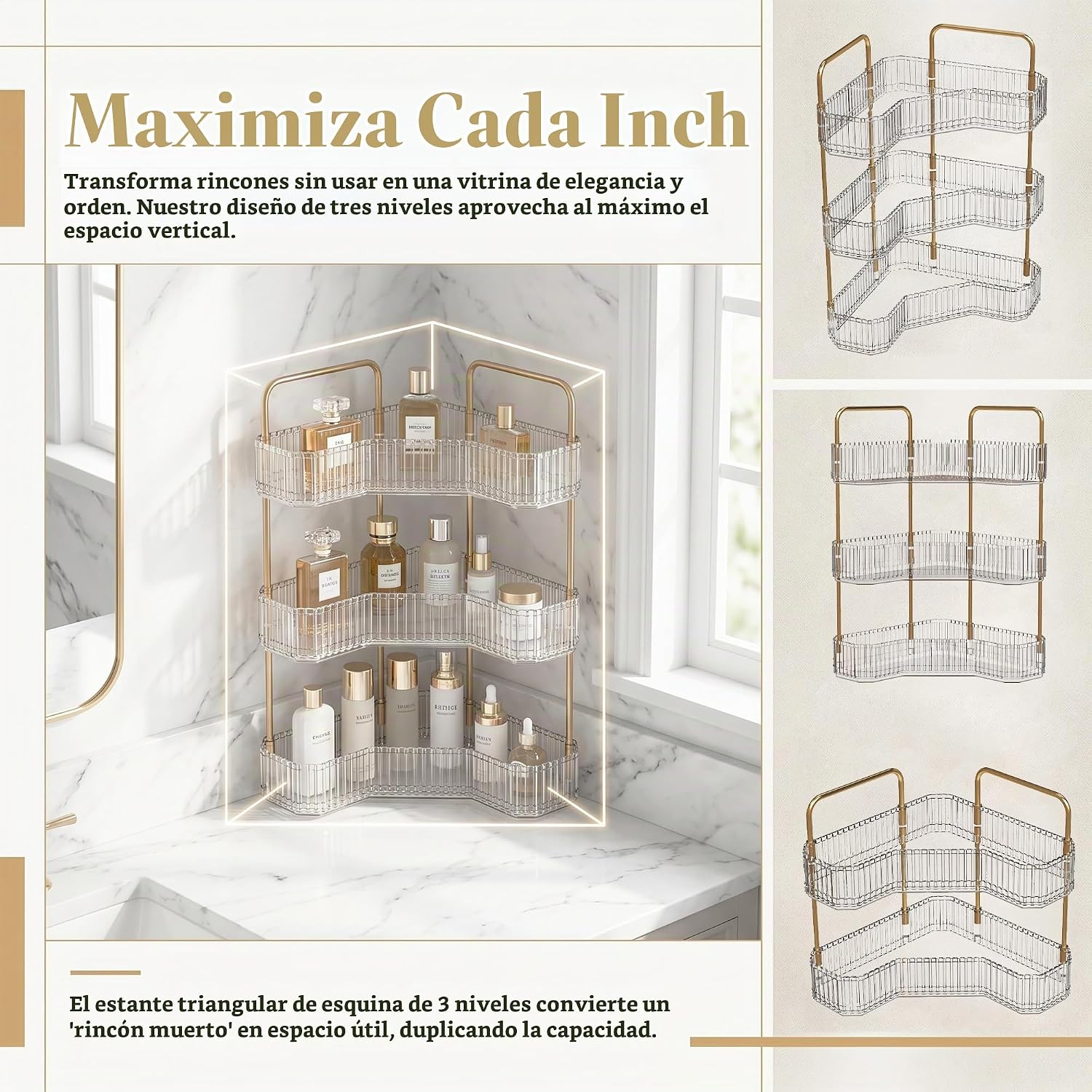 Organizador de baño esquinero de 3 niveles, estante para mostrador...