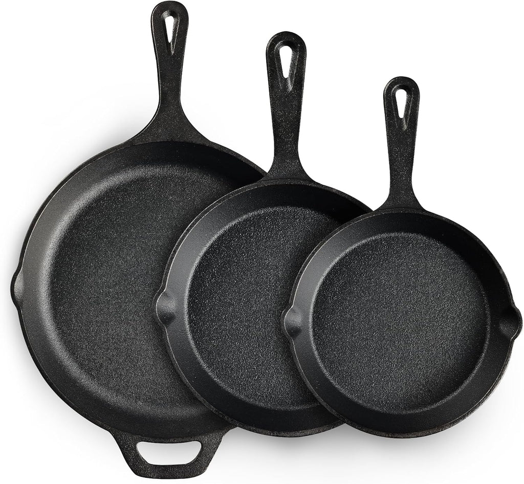 EWFEN Juego de 3 sartenes de hierro fundido, utensilios de cocina p...