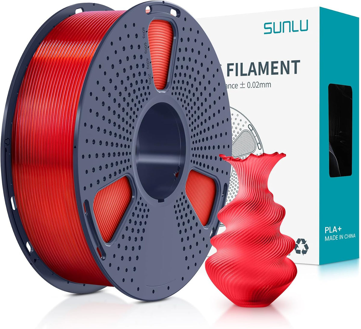 SUNLU Filamento PLA Plus de 0.07 in, rojo transparente, 2.2 lbs | F...