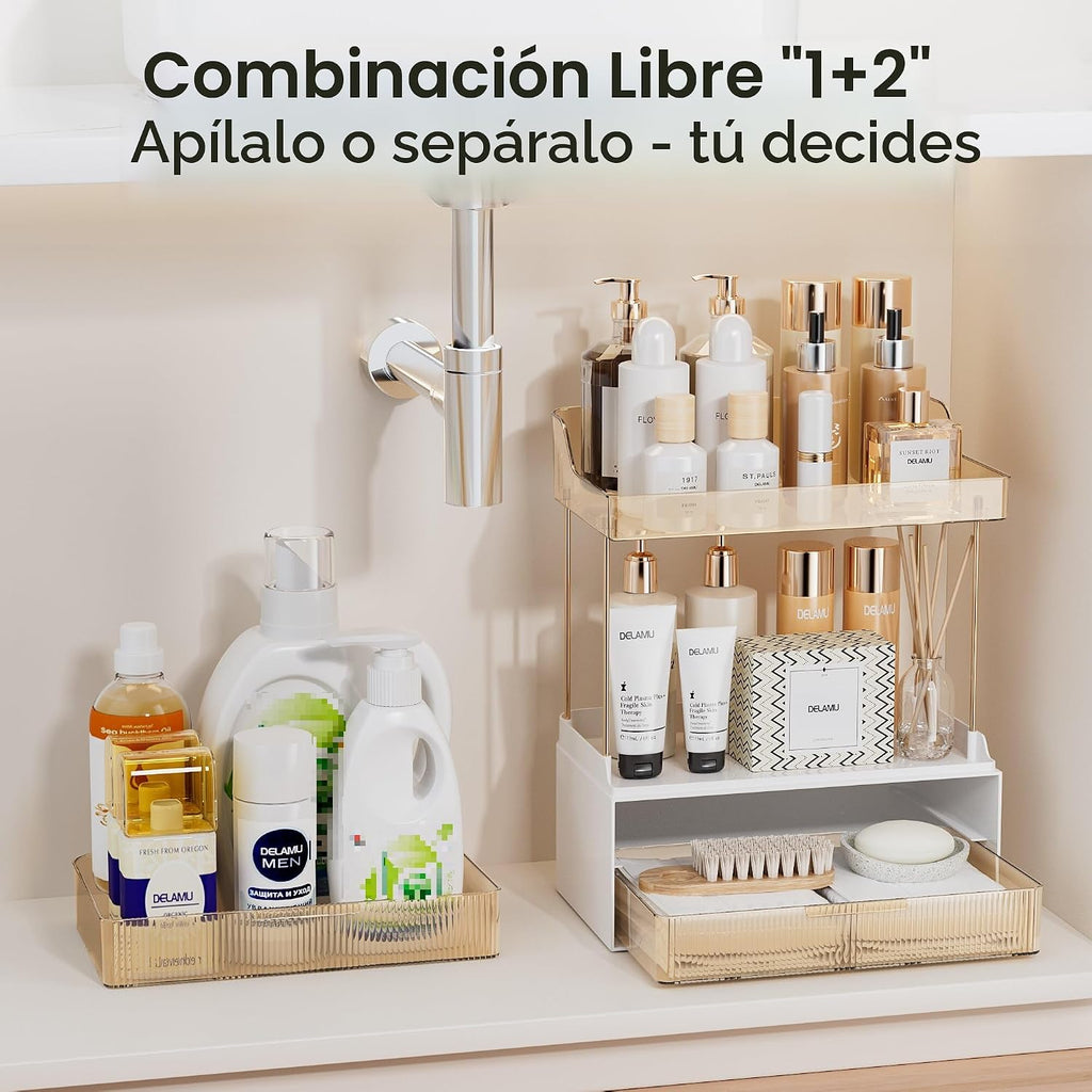 Delamu Organizador y almacenamiento de baño, 2 niveles y 2 cajones,...