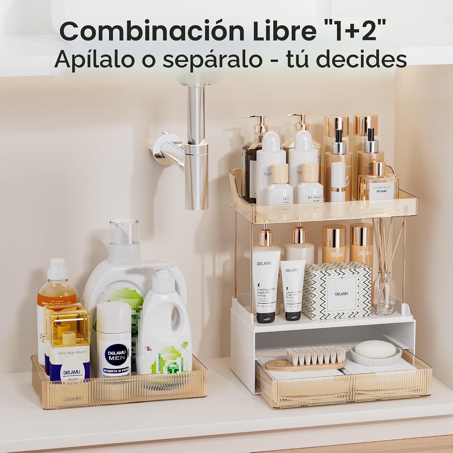 Delamu Organizador y almacenamiento de baño, 2 niveles y 2 cajones,...