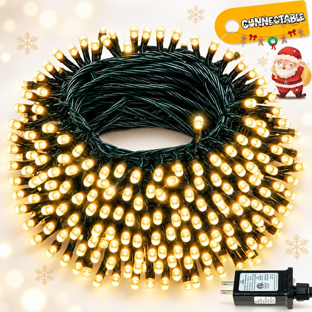 Guirnalda de luces navideñas conectables de 88 pies y 240 LED para...