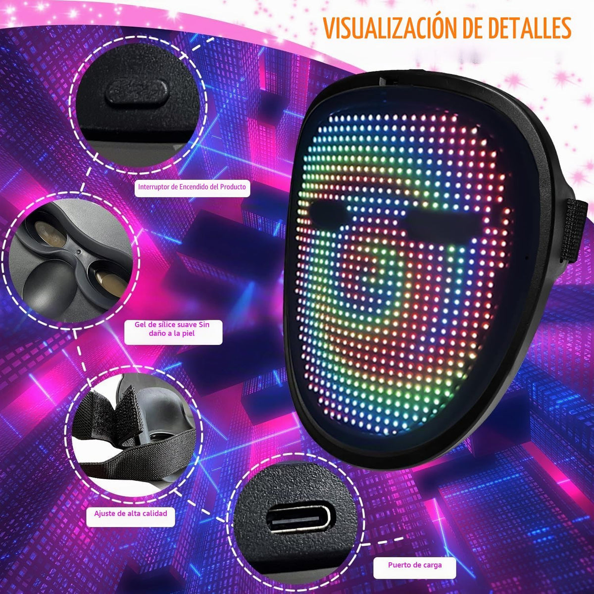 MOYACA Máscara LED con luz, máscara que se ilumina con detección de...