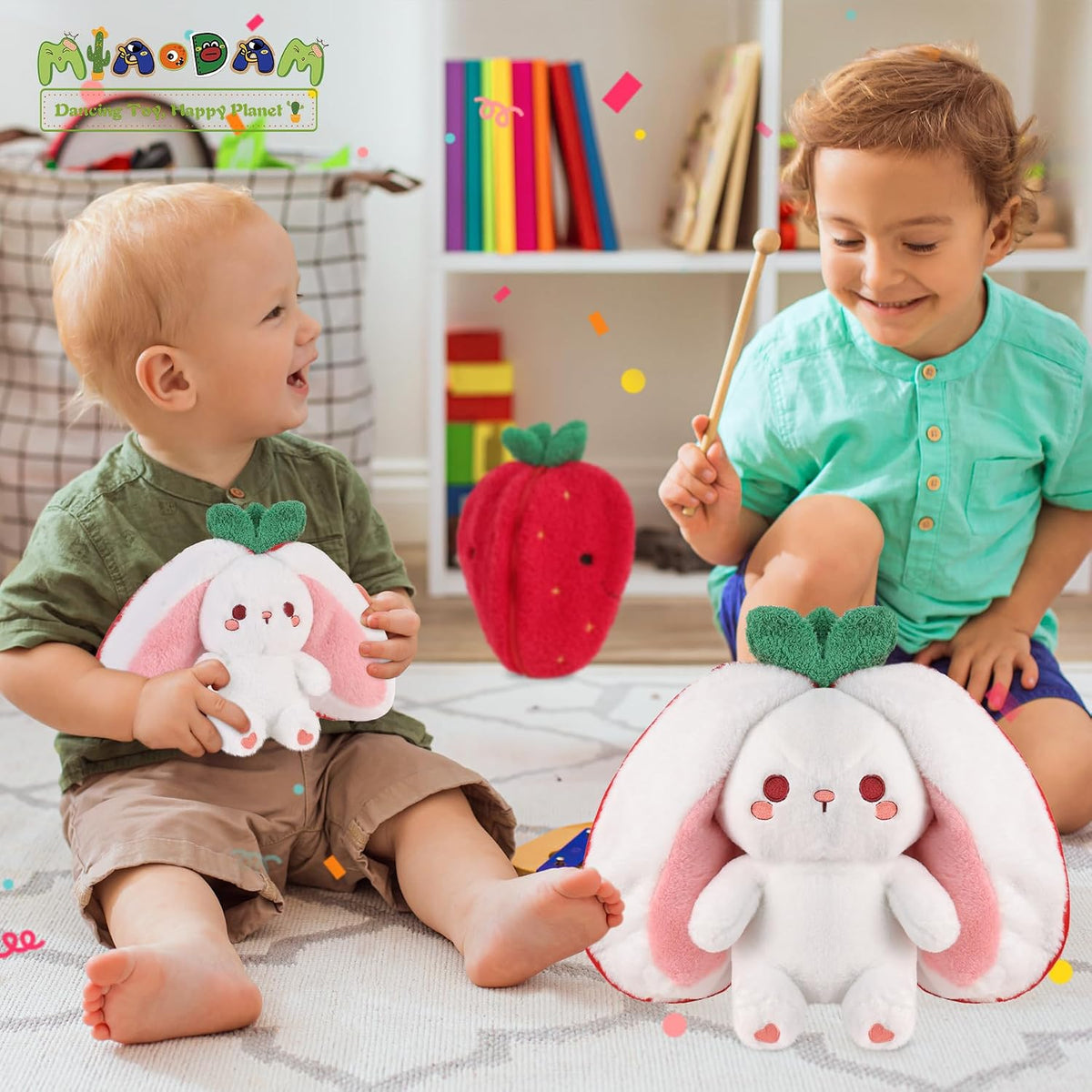 MIAODAM - Juguete de peluche de conejo de fresa de 13.7 pulgadas, c...