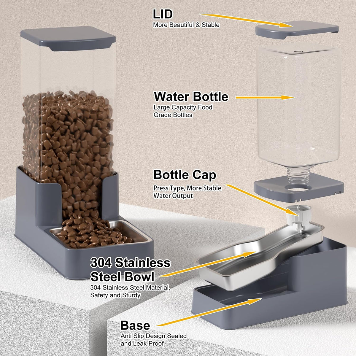Wefeedy Comedero de acero inoxidable para gatos y dispensador de ag...