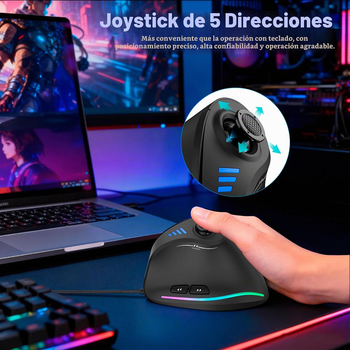 Ratón de juegos TRELC con 5 D Rocker, ratón ergonómico con 10 000 D...