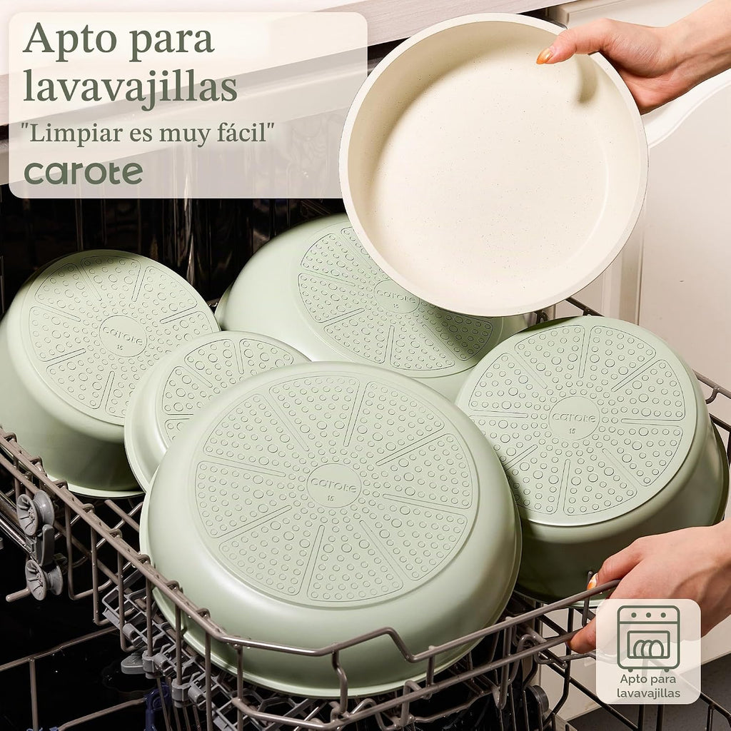 CAROTE - Juego de ollas y sartenes antiadherentes, mango desmontabl...
