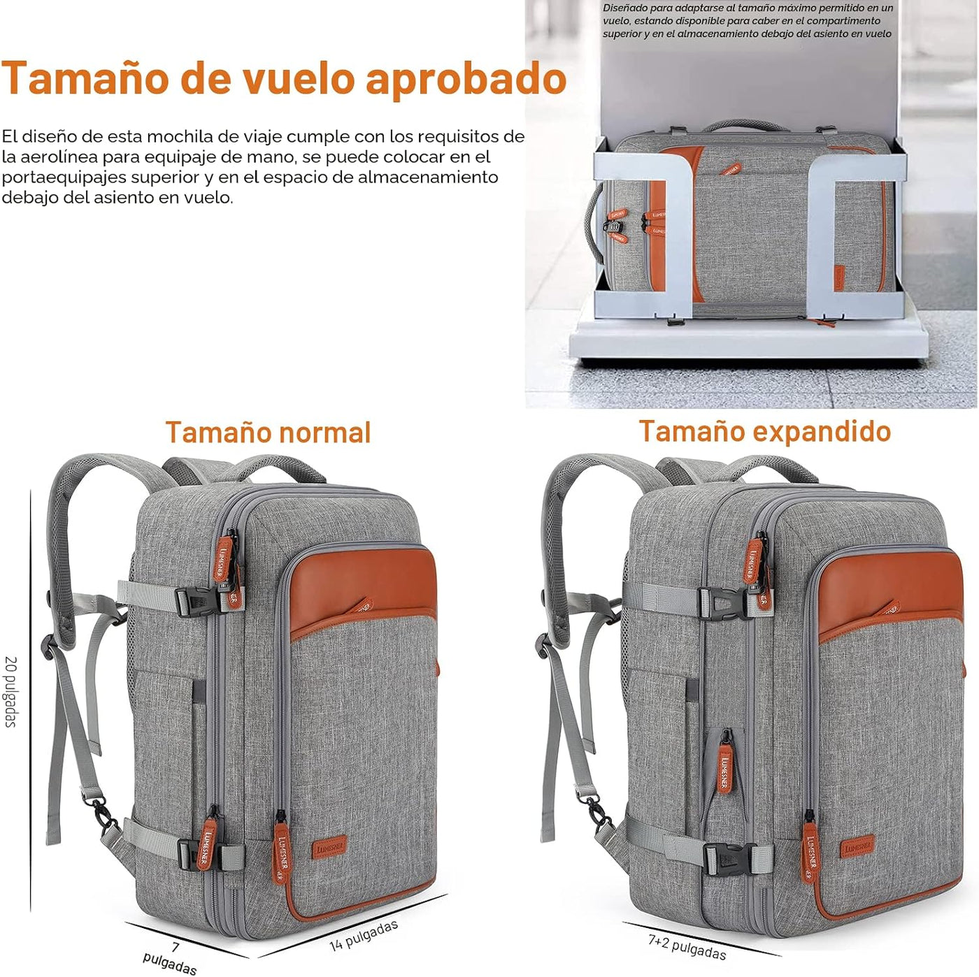 Lumesner Mochila de viaje expandible de 40L con 4 cubos de embalaje...