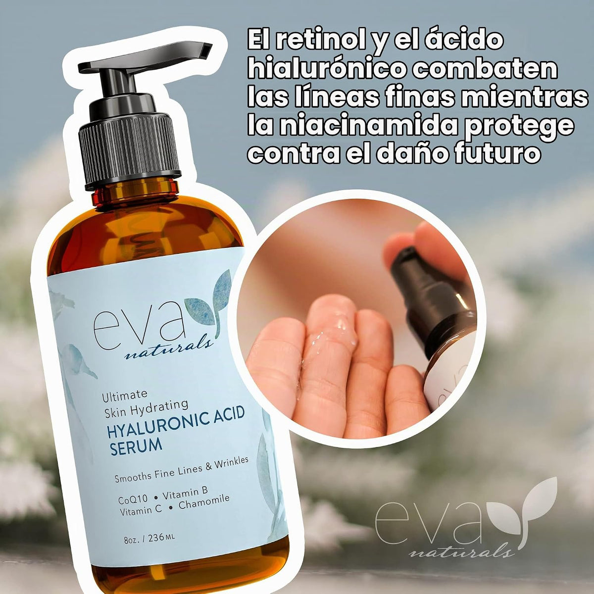 Eva Naturals - Suero facial de ácido hialurónico, antienvejecimient...