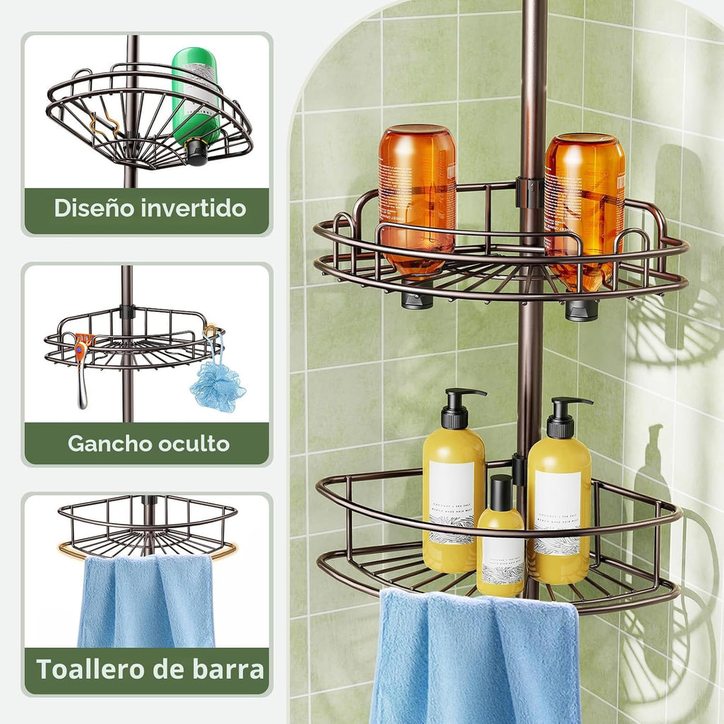 HAMITOR Organizador de Ducha de Esquina con Barra de Tensión: Estan...