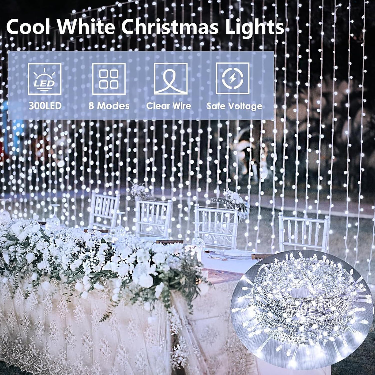 Guirnalda de 300 luces LED, luces de Navidad extralargas de 99 pies...