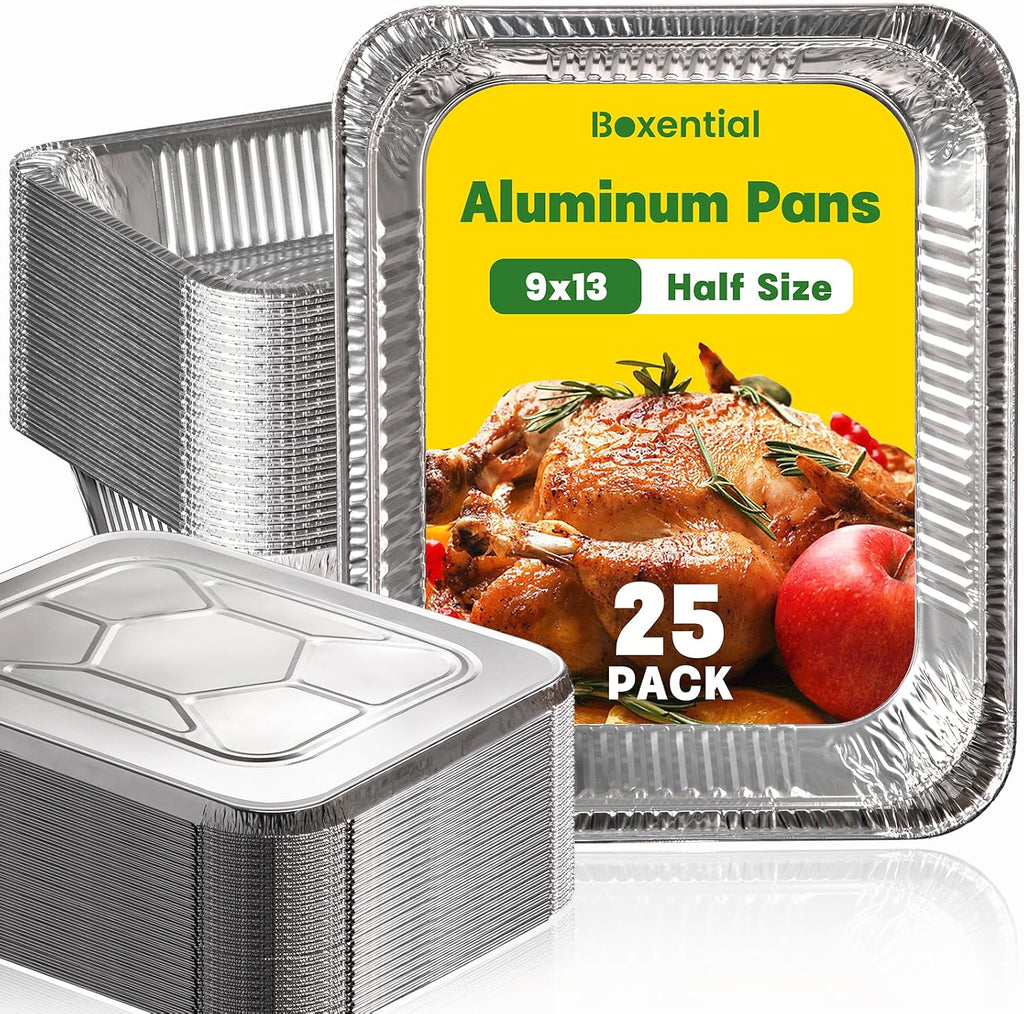 Boxential Bandejas de aluminio de 9 x 13 con tapas [25 unidades], b...