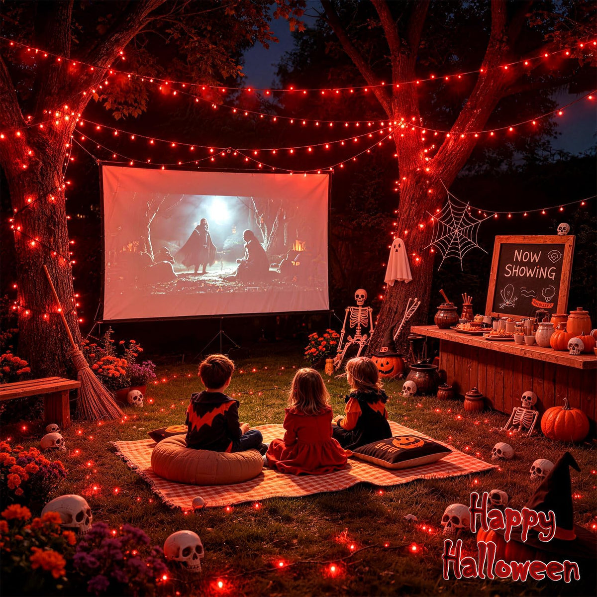 JMEXSUSS 250 luces LED rojas para Halloween, 91.5 pies de luces roj...