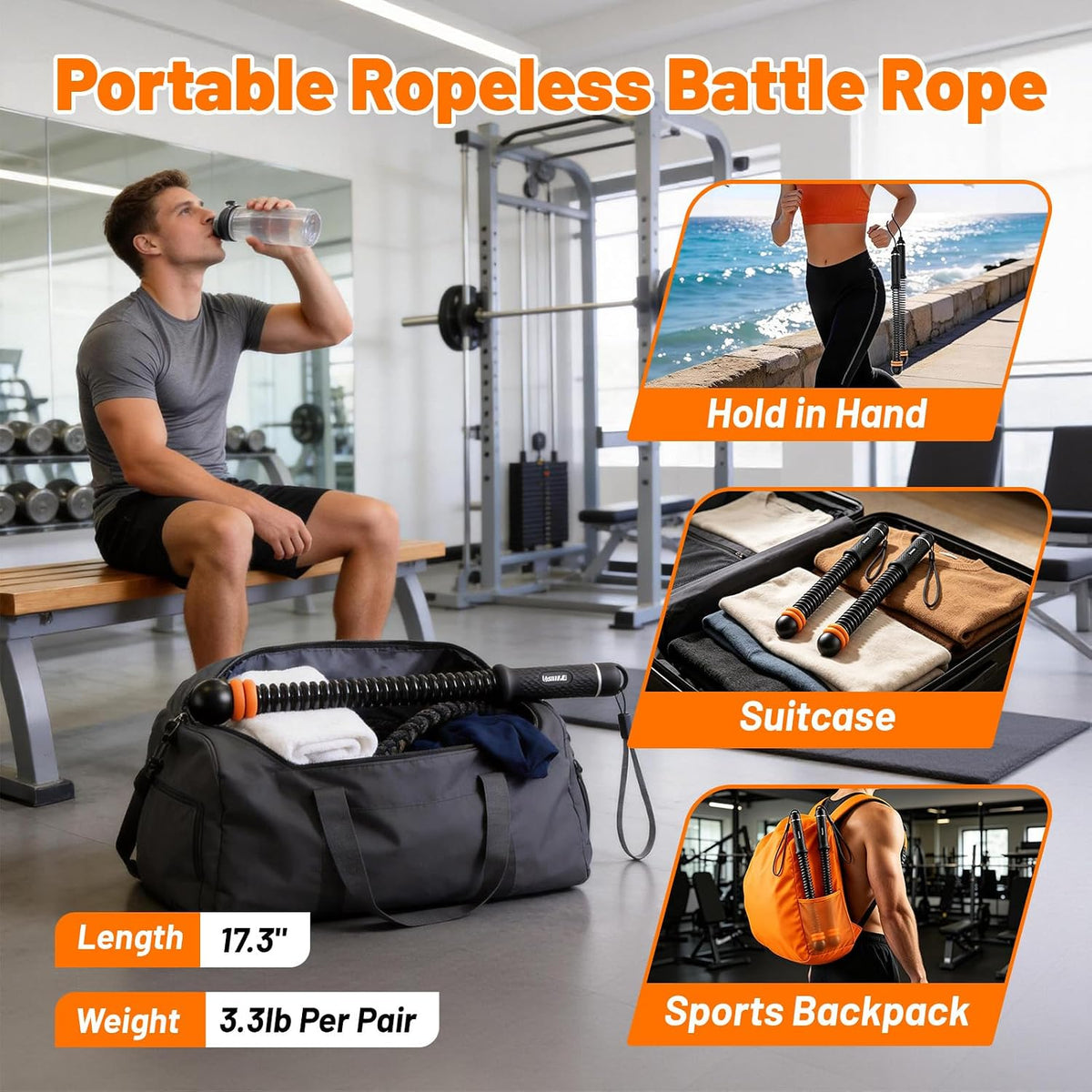 Hexplany Cuerdas de batalla sin cuerda de peso ajustable unisex par...