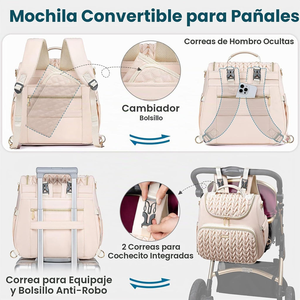 Tealari Mochila de pañales convertible 4 en 1, bolsa de pañales imp...