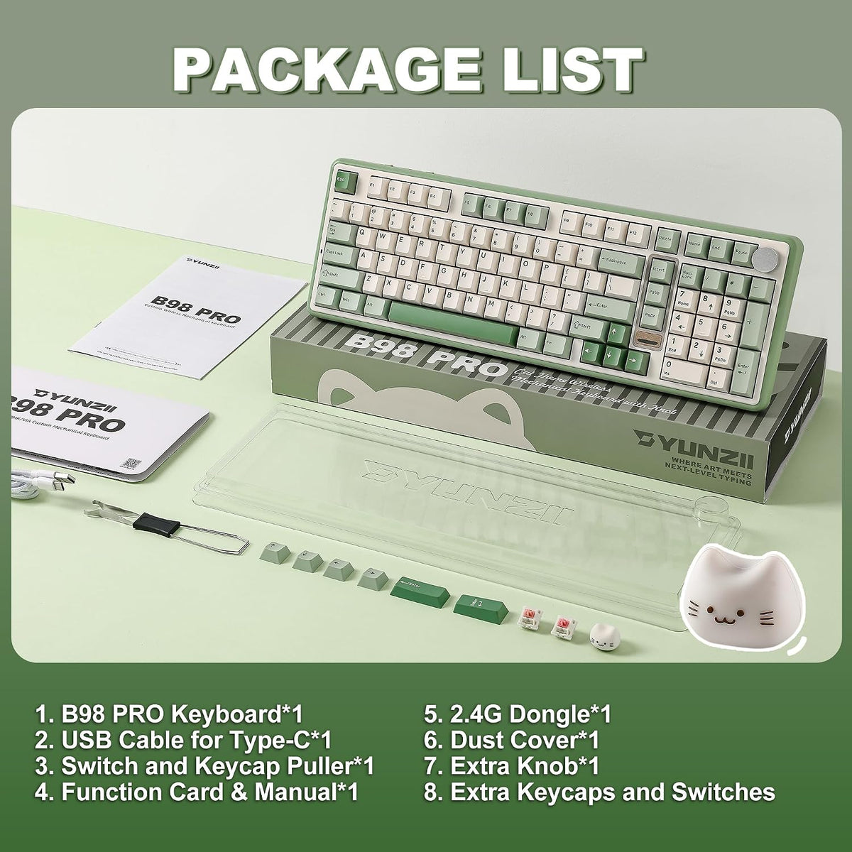 YUNZII Teclado mecánico inalámbrico B98 PRO 96% (verde mate, interr...