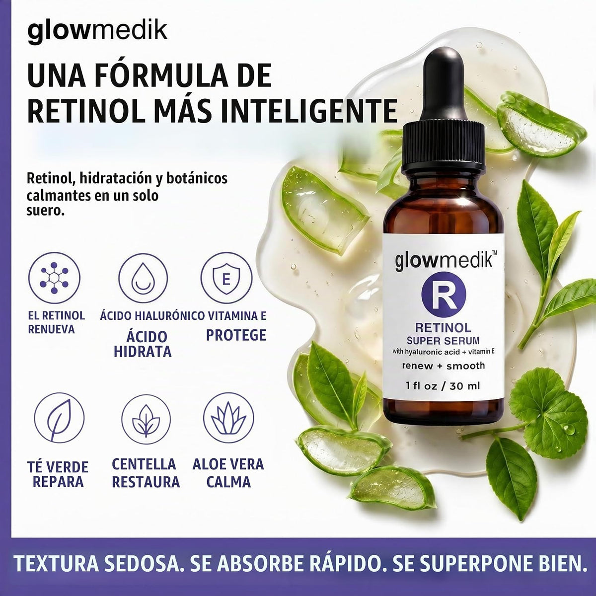 Glowmedik Suero potenciador de retinol para cara con ácido hialurón...