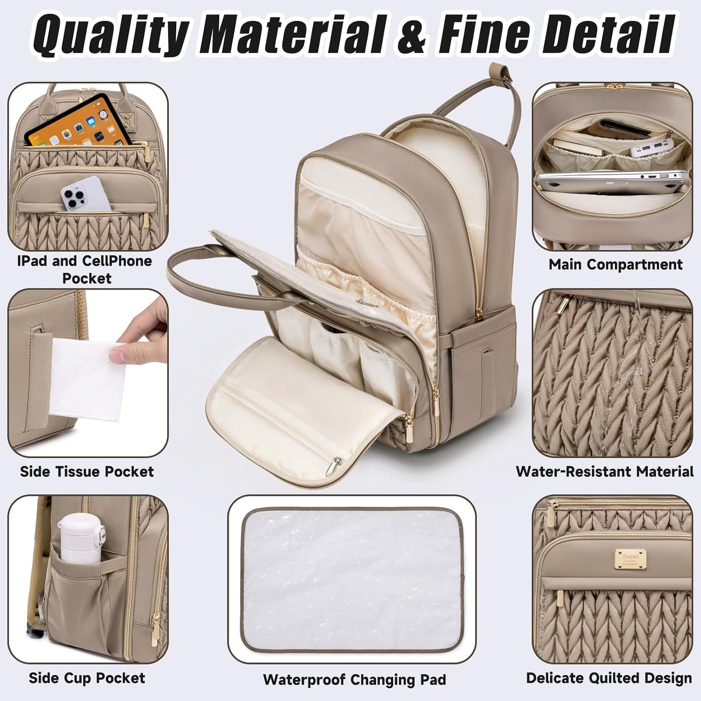Tealari Mochila para pañales, elegante bolsa de pañales para bebé,...