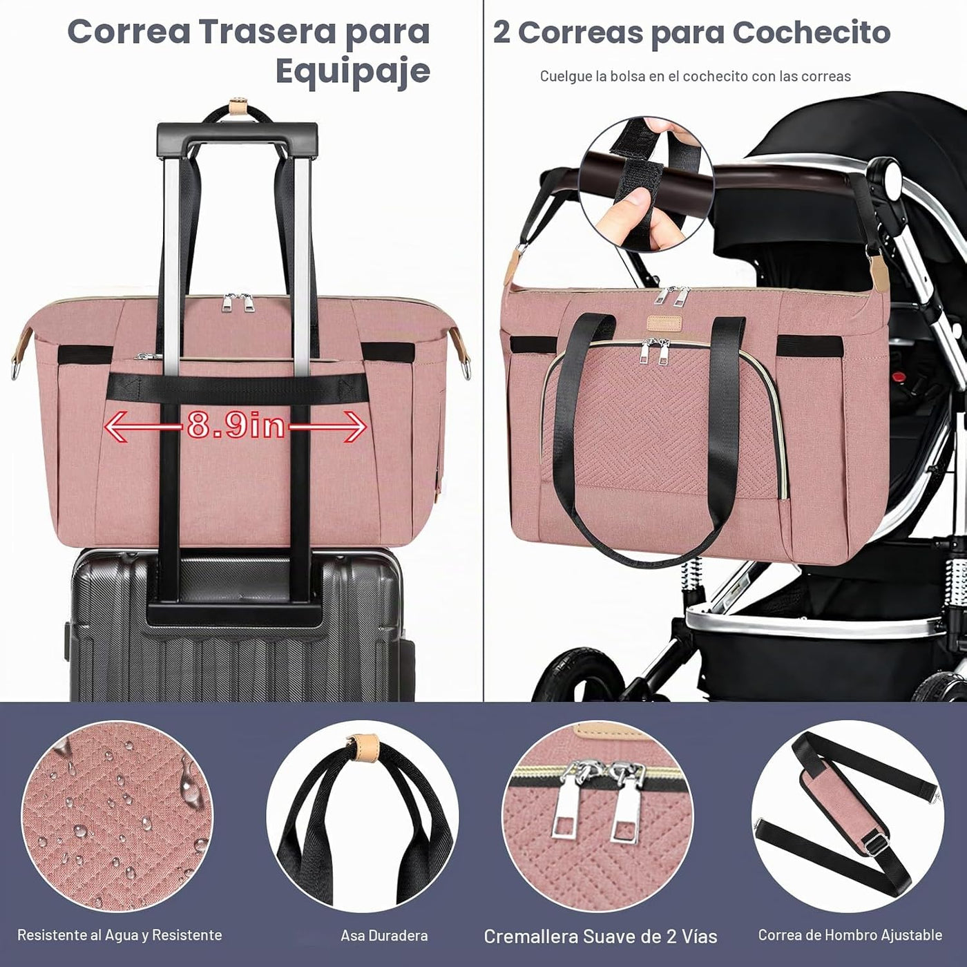 ITIEZY Bolsa de pañales tipo tote para bebé - Bolsa grande para mam...