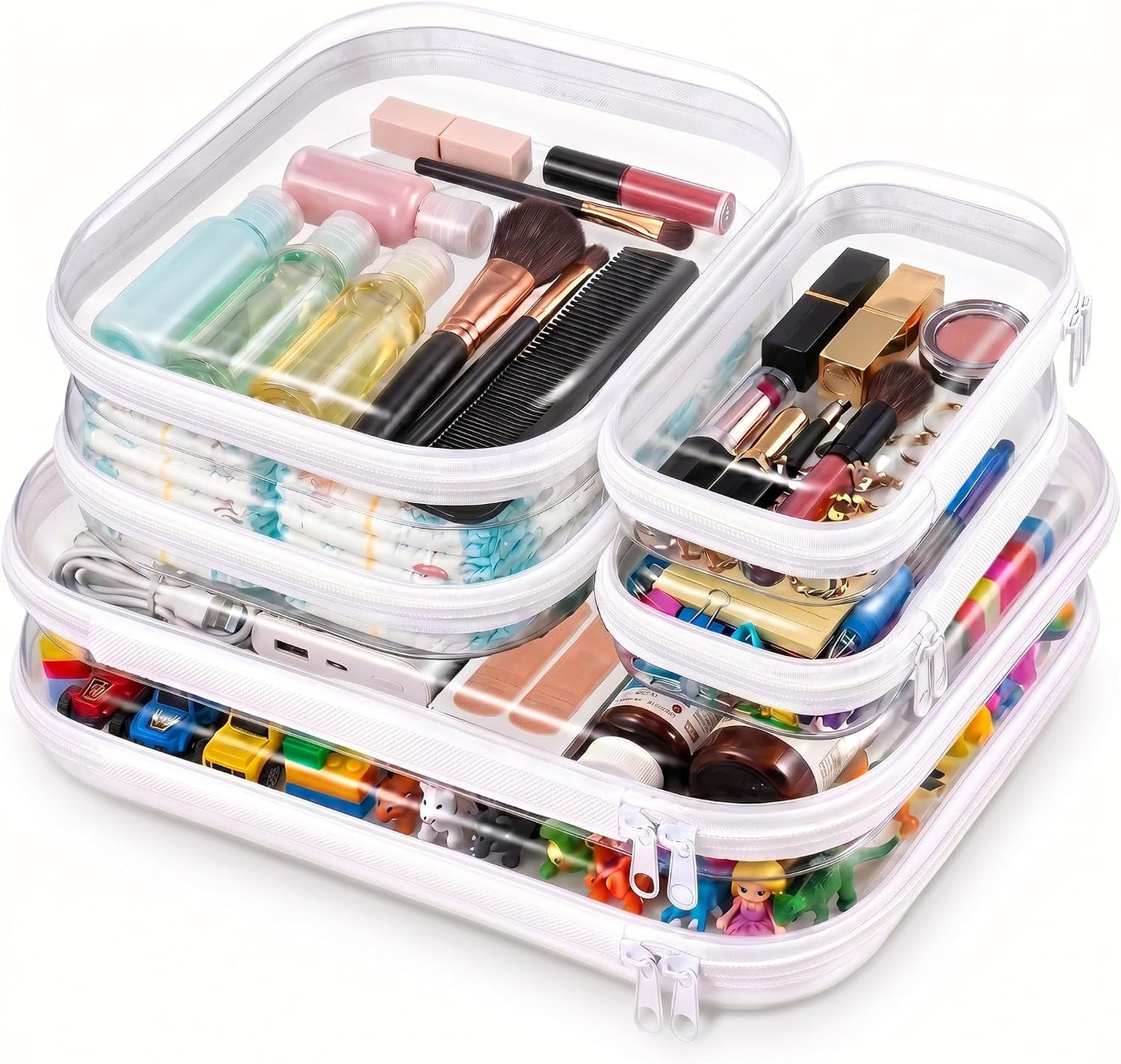 Estuche rígido transparente con cremallera, paquete de 6 bolsas | B...