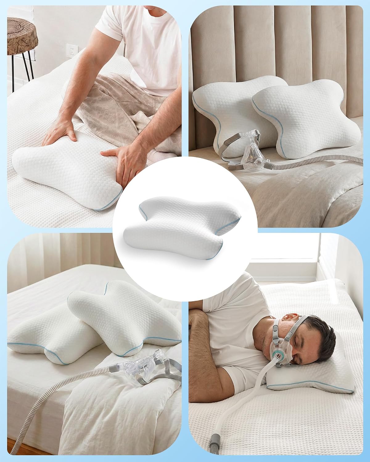 Elviros Almohada portátil CPAP para dormir de lado y espalda, almoh...