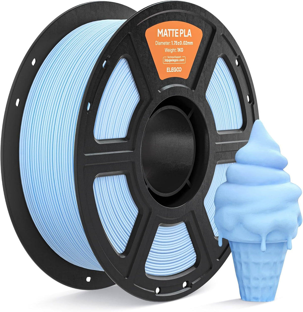 ELEGOO Filamento de impresora 3D PLA mate 0.07 in azul hielo 2.2 lb...